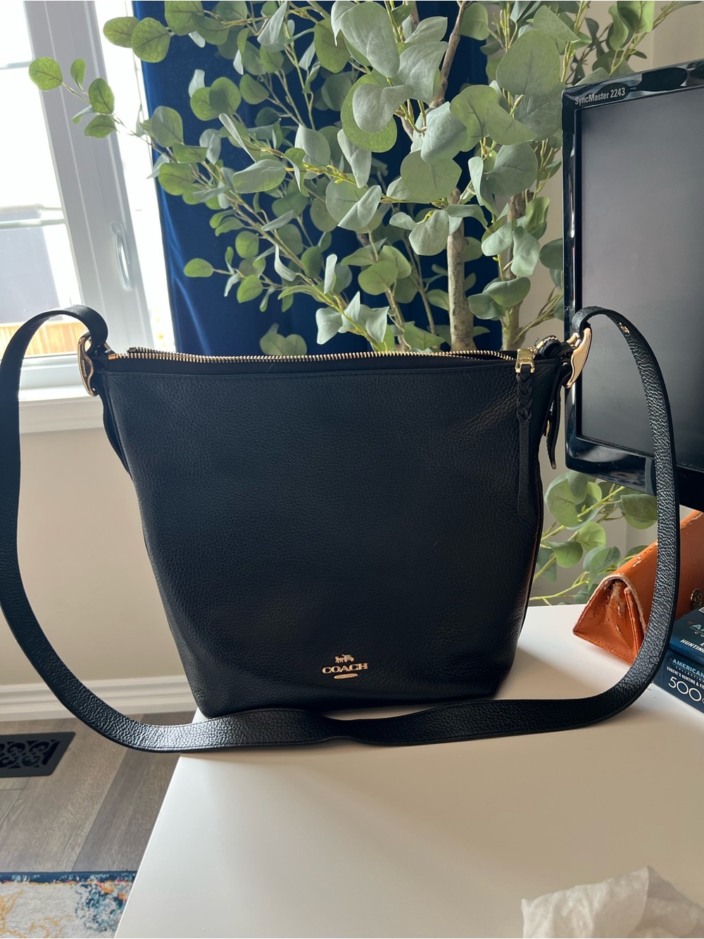 Coach Black Pebbled Leather Bucket Bag with Gold Hardware